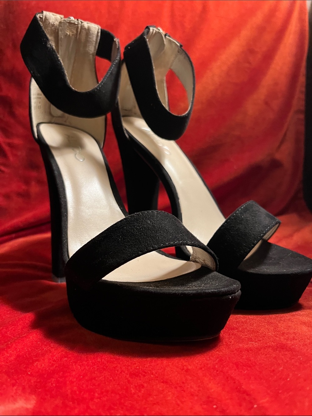 Aldo Black Suede Platform Ankle-Strap Heels SZ 8 in Box